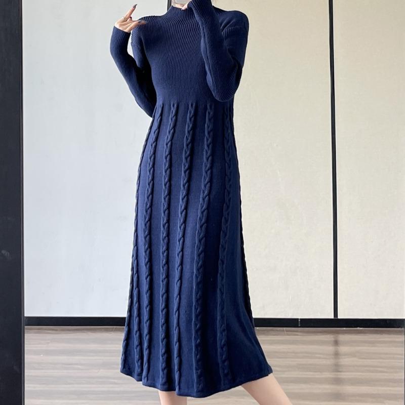 Moda coreana Otoño Invierno Mujer Vestido suéter básico Medio