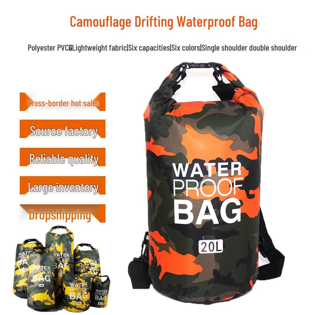 Camouflage Drifting Waterproof Bag: Versatile Single/Double Shoulder, Large Capacity, Lightweight Beach & Swimming Storage