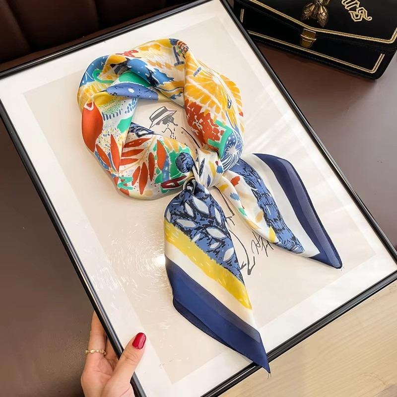 Classics Print 70*70Cm Silk Square Scarf Women Fashion Soft Satin Hairband Neckerchief Tie Female Headband Foulard Bag Ribbon