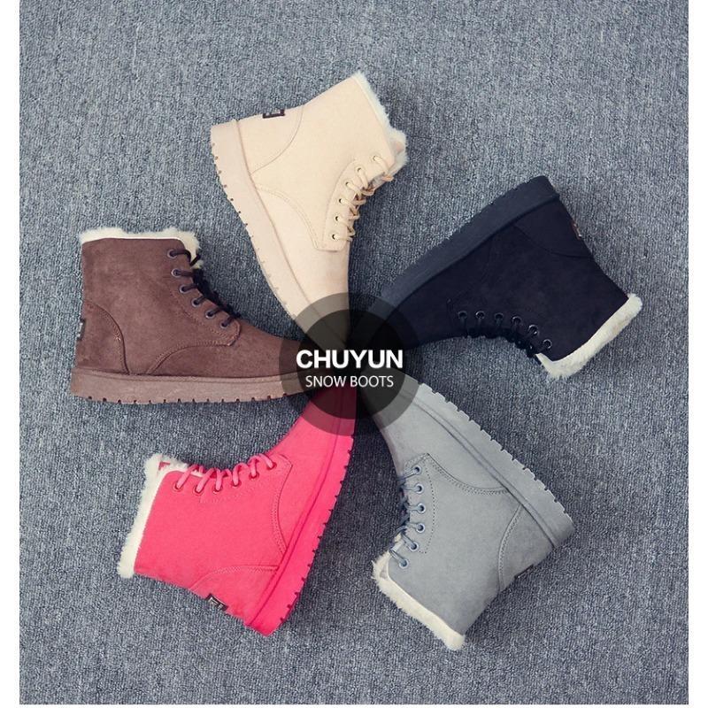 2025 Women Winter Snow Boots Warm Flat Plus Size Platform Lace Up Ladies Women's Shoes New Flock Fur Suede Ankle Boots 35-43