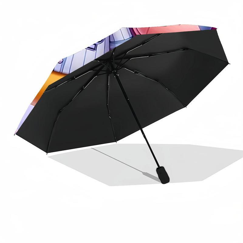 1pc Sturdy 8-Bone Auto Umbrella, Pooh And Eeyore Pastel Floral Umbrella, Digital Printed, Foldable Umbrella for On-the-Go Outdoor Use