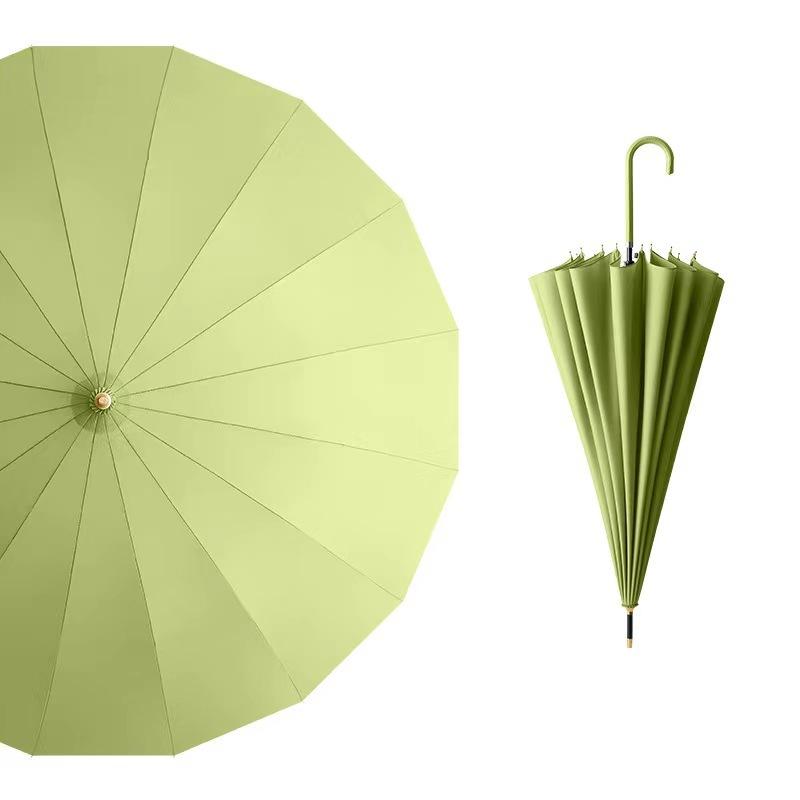 

Японский зонт с длинной ручкой Инс для использования как в солнечную, так и в дождливую погоду, Большой размер с черным клеем, Ветроустойчивый, 16 спиц, Автоматический, Водоотталкивающий зелёный