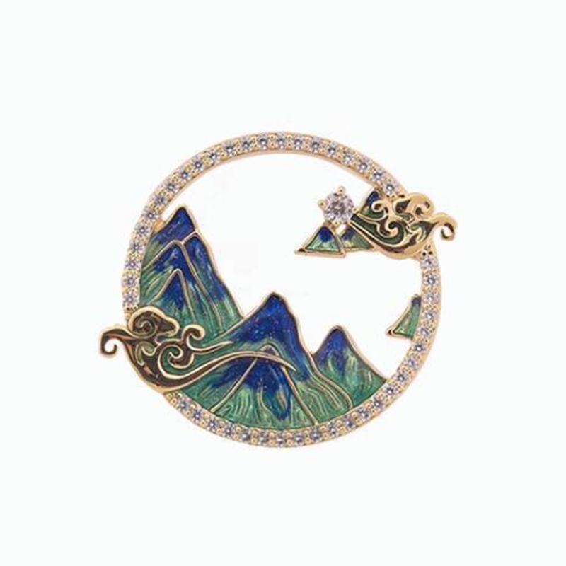 Enamel Peak Brooch Women Trend Elegant Mountain Brooch Pins Cardigan Suit Accessories Badge Party Wedding Gift