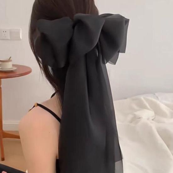 Women Hairpin Long Ribbon Oversized Spring Hair Clip Bowknot Decor Sweet Look Hair Styling Tool Hair