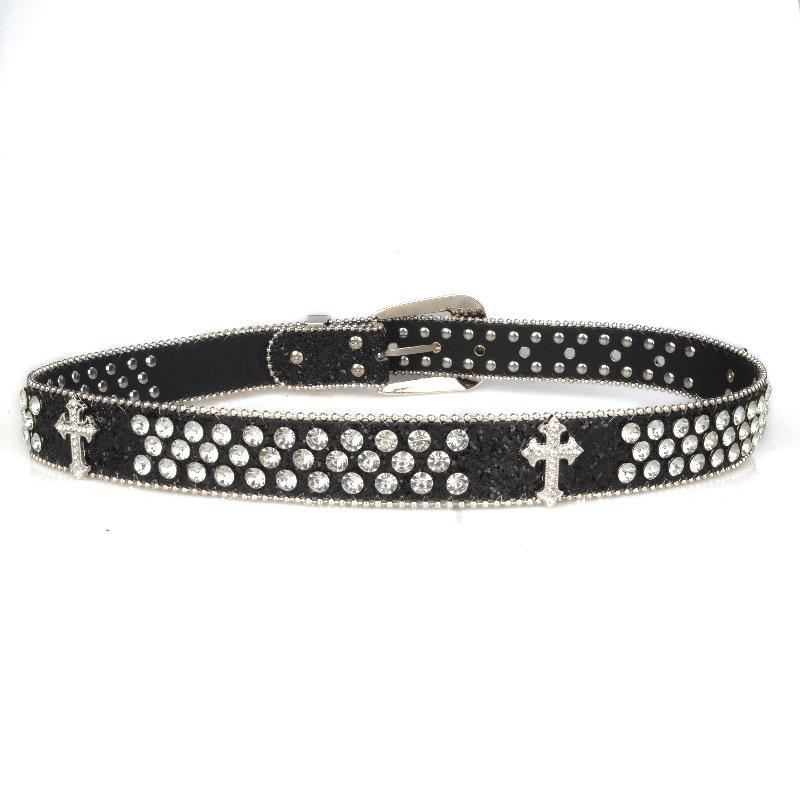 Ladies Cross European And American Rhinestone Inlaid Belt Punk Hip Hop Belt Yk2 Street Waist
