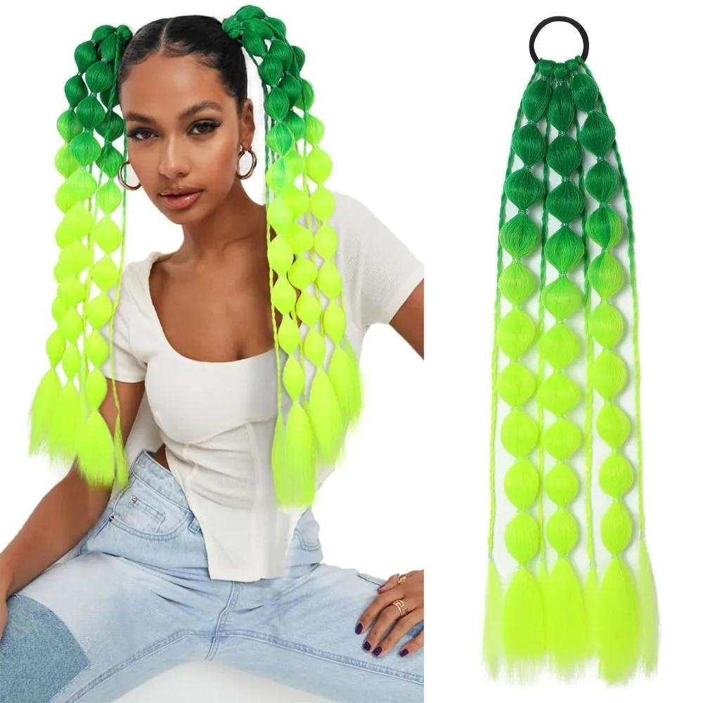 20" Colored Hair Extensions Lightweight with Hair Tie Kids Bubble Ponytail Extension Fashion Women Handmade Braided