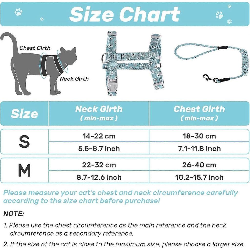 Cat Harness with Lead, Adjustable Harness Lead Set for Cat Kitten Small Pet Outdoor Walking with Quick Buckle, Floral DesignGreenM)
