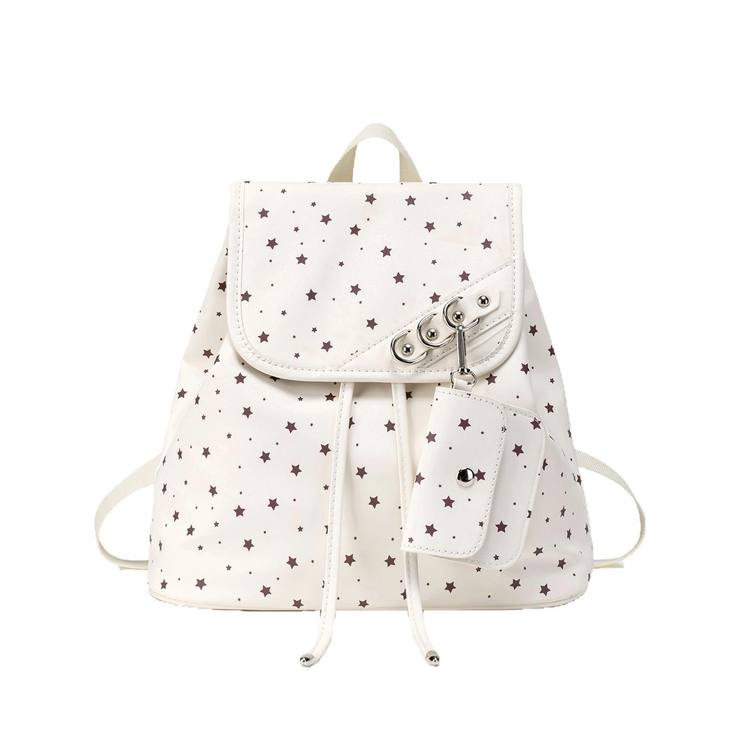 Korean Fashion Star Printed Backpack Sweet Girl Drawstring Travel Backpack Versatile Student Commuter School Bag