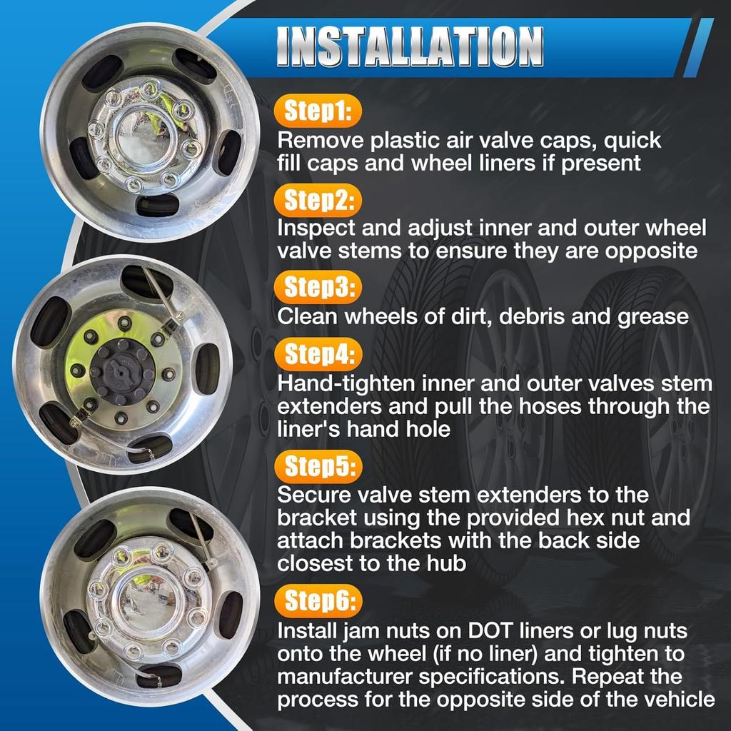 Double Tires Air Inflation Kit - Dually Valve Stem Extenders Kit for Easy Connection To Tire Valves and Equipment, Valve Stem Extenders for Easy Tire