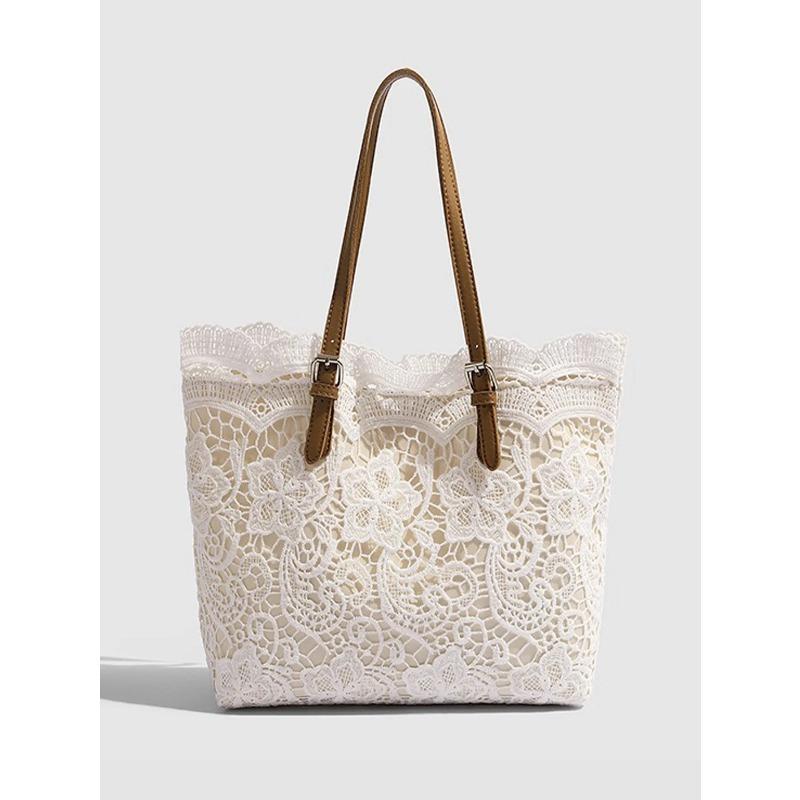Fairy Style Lace Tote Bag, Large Capacity Bucket Woven Bag, Fashiable and Versatile Shoulder Bag