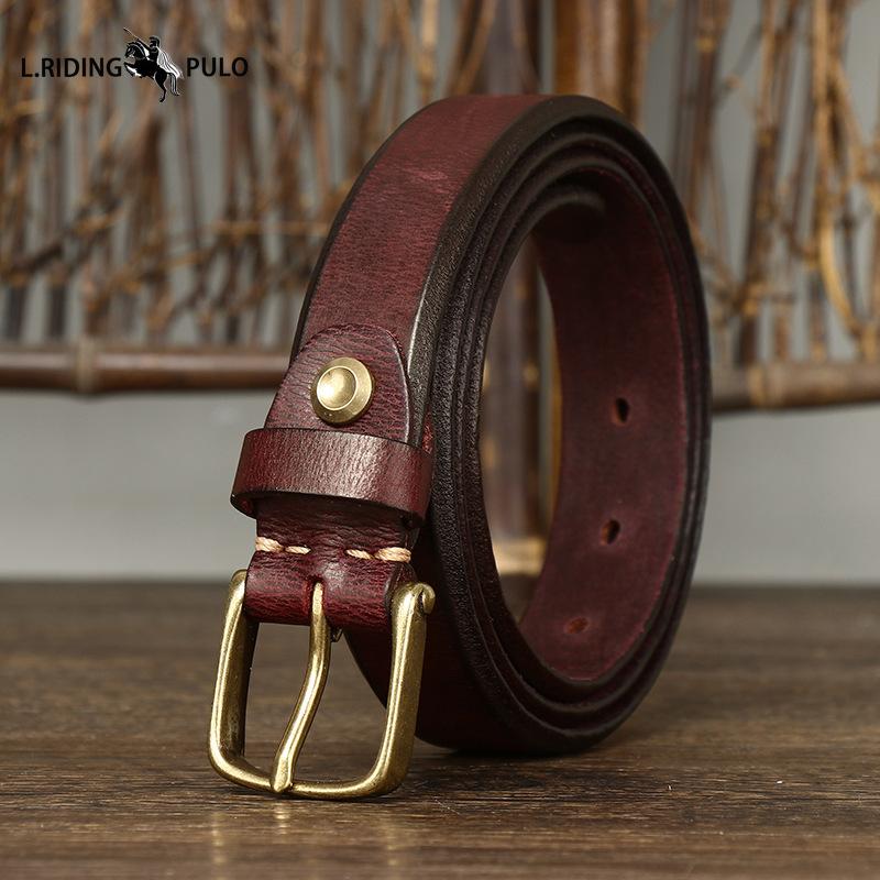 

Утолщенный ремень из натуральной коровьей кожи для женщин, с простой ретро-универсальной пряжкой-пином для женщин 120cm коричневый