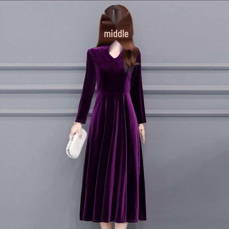 Elegant Velvet Long Qipao Dress – Over-Knee, Stylish, Thickened for Spring, Autumn, Winter.