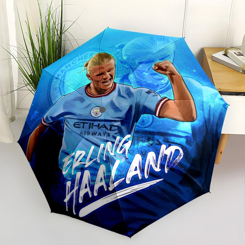 Haaland's Manchester City Debut Outdoor Automatic Umbrella Sturdy 8-Rib Shaft Compact Design All-Season Umbrella for Travel Fashion Lovers