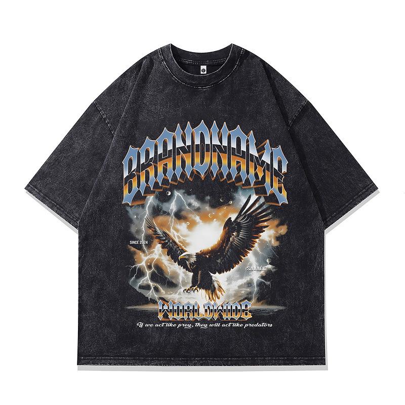 Men'S Retro Old Short-Sleeved T-Shirt European And American High Street Vintage Rock Print Half-Sleeved T-Shirt Men