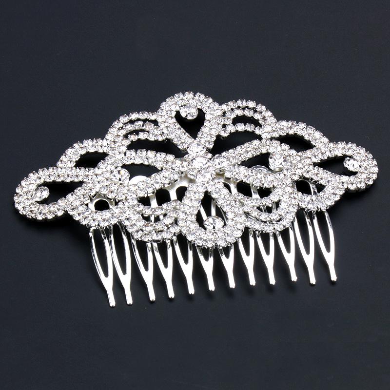 Silver Rhinestone Claw Chain Comb Hair Accessory for Elegant Updo Bridal Styling