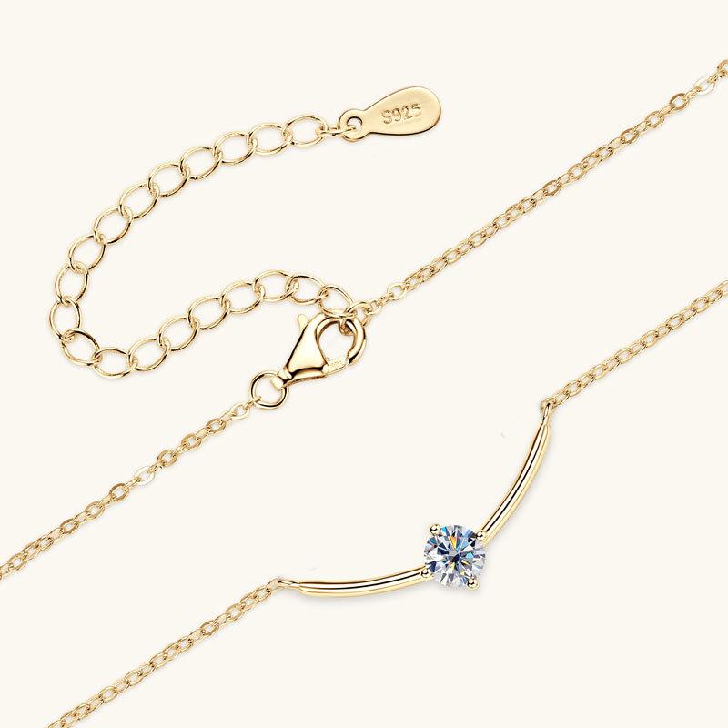 Silvere Glam Japanese And Korean Fashion 0.5-carat Moissanite Necklace, Simple Collarbone Chain For Women, S925 Sterling Silver Pendant