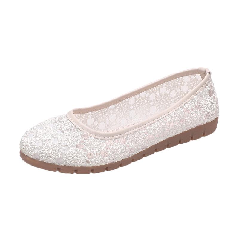 2024 Spring and Summer New Mesh Mother Shoes Round Toe Shallow Toe Comfortable Breathable Slip-on Soft Sole Flat Shoes 40