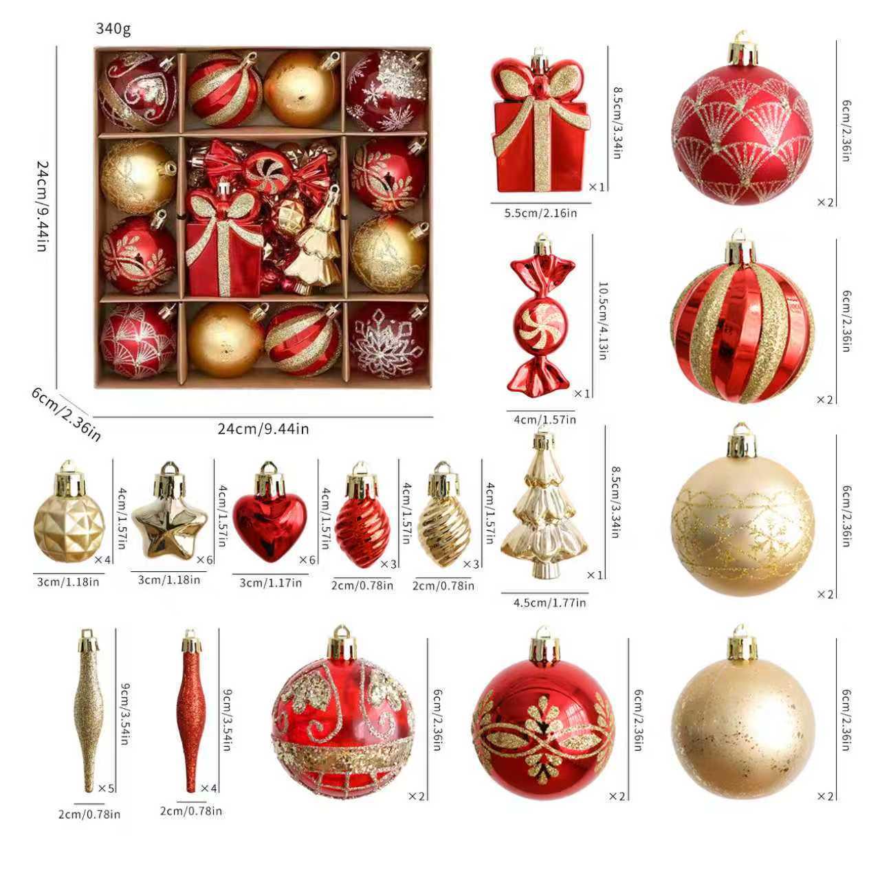 46-Piece Hand-Painted Christmas Ball Set: Gift Box of Colored Tree Ornaments