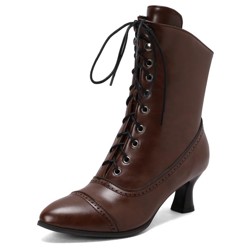 

Модные элегантные ботильоны для женщин, повседневные, на шнуровке, осень-зима, короткие женские, черные, красные, белые, синие, на каблуке, туфли для вечеринки, женские, большого размера 38 темно-коричневого