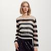 Women's Striped Hollow-Out Long-Sleeve Knit Top
