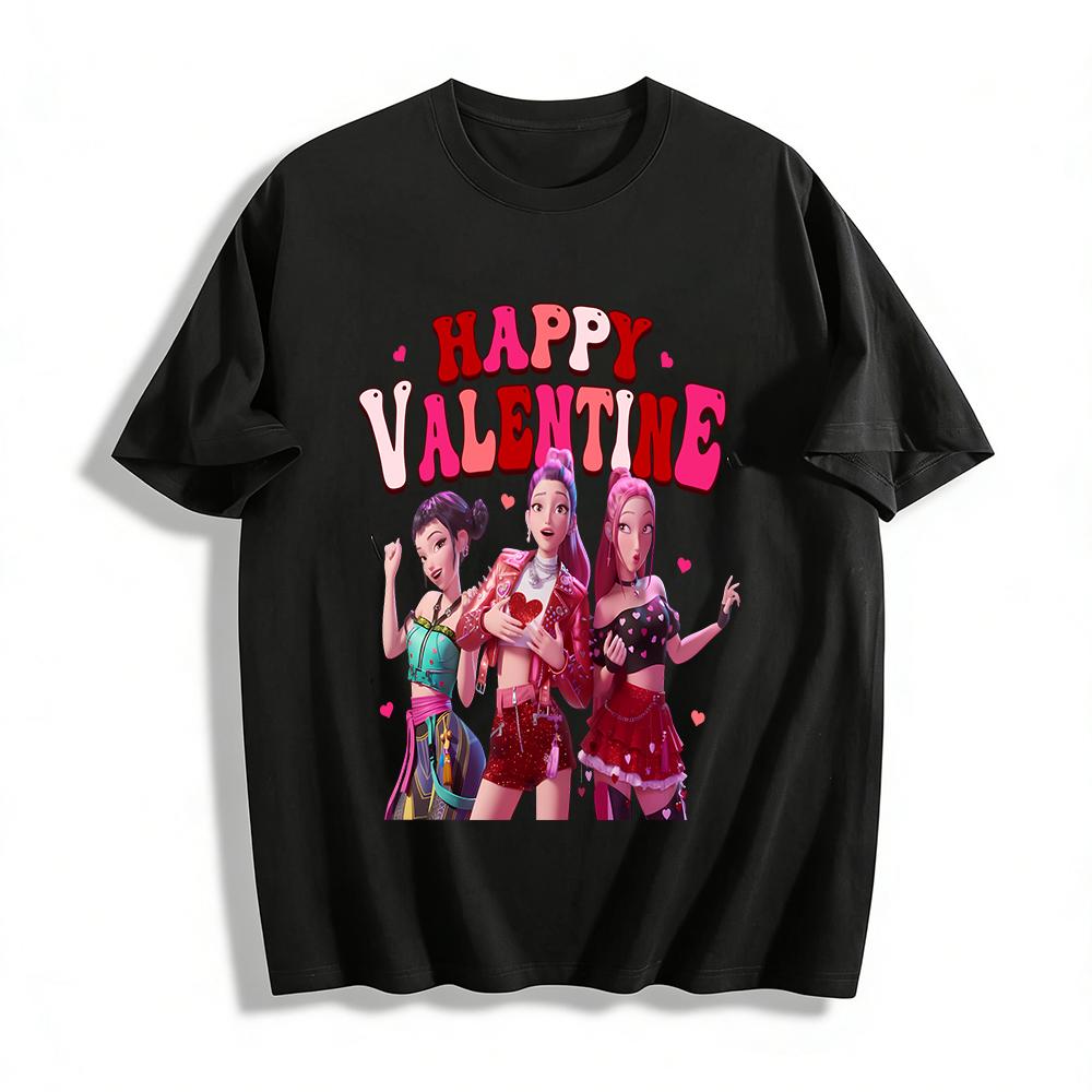 

Happy Valentine s Day Trendy Girl Print Top Casual Crew Neck Short Sleeve Tee For Women Teens Pure cotton T-shirt XXS