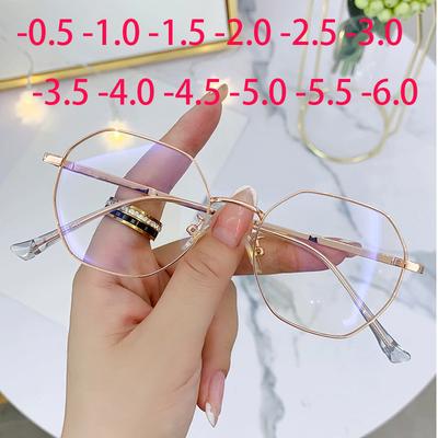 Metal Polygon Finished Myopia Glasses Women Men Diopter -0.5 -1.0 -1.5 -2.0 -2.5 -3.0 -3.5 Ultralight Nearsighted Eyewear