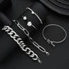 5pcs Vintage Exaggerated Minimalist Heart Bracelet Set Boho Chunky Silver Color Thick Chain Bead Bracelets For Women Jewelry New