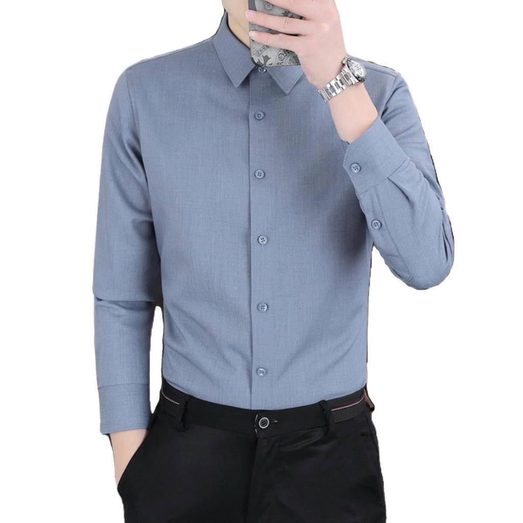 Men's Long Sleeve Thermal Fleece Shirt – Woodpecker Winter Business Casual, Stretch Solid Color, Thick and Lined.