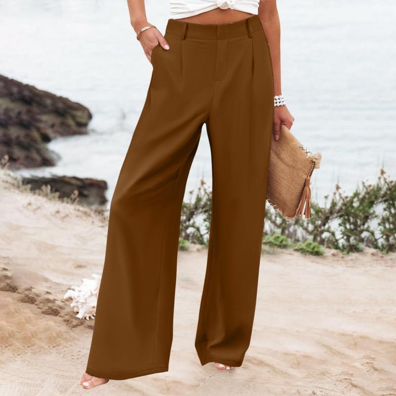 High-waisted Trousers Women s Straight-leg Trousers Solid Color Casual Trousers Professional Office Trousers for Women S коричневый