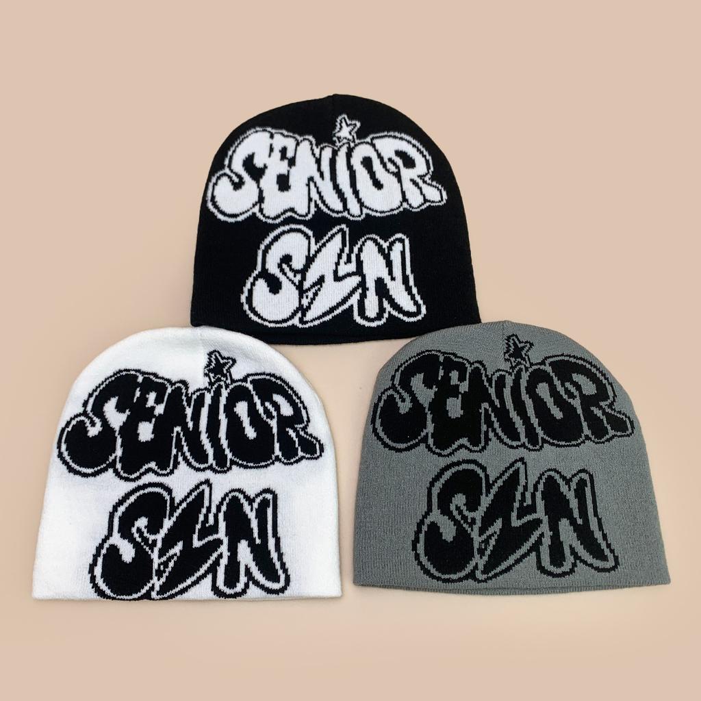 Popular Letter Jacquard Knitted Hat For Men And Women, Warm Personality Contrasting Colors, Hip-Hop Cold Hat, Pullover Hat