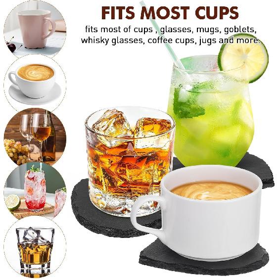 4Pcs Heart Slate Coasters Bulk Black Stone Coasters Laser Engraving Blanks Coasters with Anti-Scratch Bottom Cup Mats Coastersfor Drink Coffee Bar