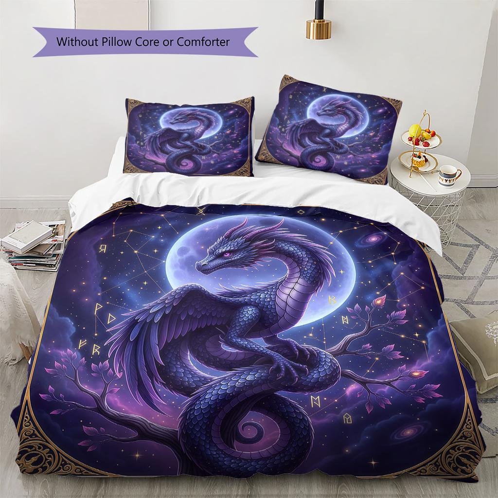 Purplemythicalcreature Pattern Bedding Quilt Set Quilt Cover Pillowcase Home Decoration Birthday Gift (1 * duvet cover + 2 * pillowcase, without core)