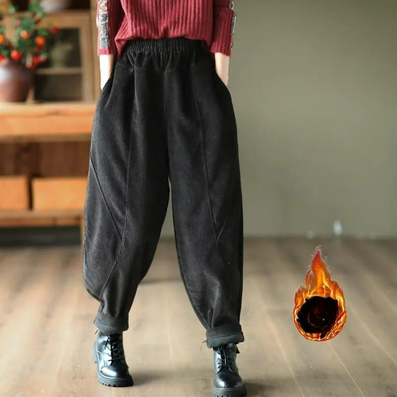 

Брюки из плюша женские осенне-зимние больших размеров черные утягивающие с плюшевой подкладкой утолщенные брюки гаремы Ins тренд S чёрный