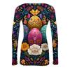 Women's Casual Fashion Round Neck Easter Print Long Sleeve Strip Top