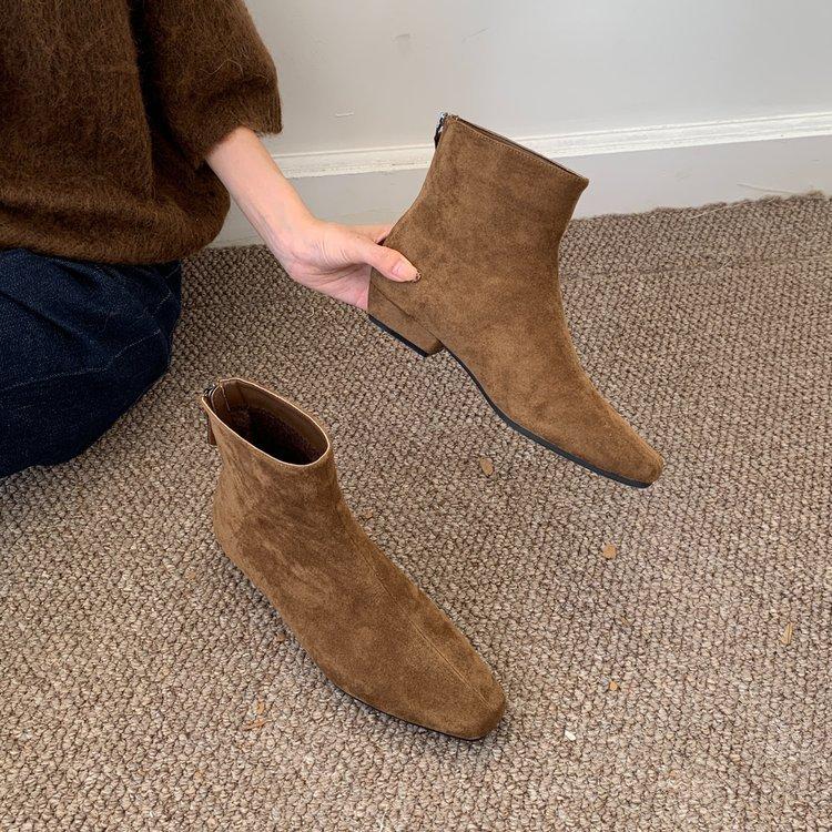 

Square head suede versatile thick heel thin boots short boots women s autumn and winter velvet 2025 new Martin boots Korean ankle boots 39