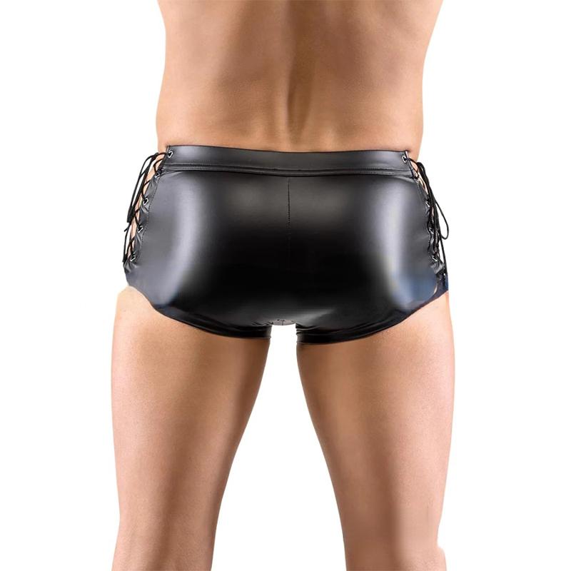 Men Sexy Wet Look Pvc Patent Leather Shiny Boxer Brief Lace Up Side Fetish Shorts Hot Pants Tops Underwear Lingerie Outfit