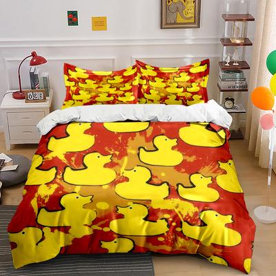 Yellow Duck Pattern Home Decor Soft Comfortable Duvet Cover Bedding Set Included 1*Duvet Cover & 2*Pillowcases, Gift