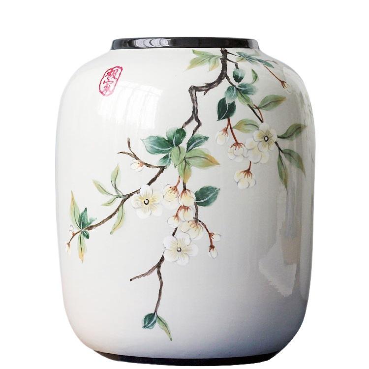 Round Chinese Ceramic Vase: Floral Art for Living Room & Hallway Decor, Ideal for Hydroponics & Silk Flowers