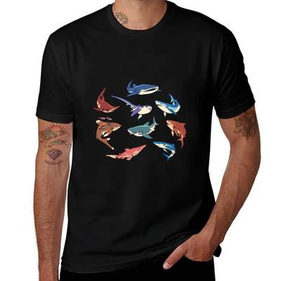 Sharks In the Dark Blue T-Shirt Graphic T Shirts for Man T Shirts Cotton 100% Man T Shirt Heavy Cotton T-Shirt