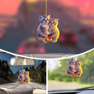Colgante Acrílico Pareja Gato 2D Decoración Gato Acrílico Pareja Espejo Decoración Gato Adorno Gatito Llavero Colgante Retrovisor V7V4