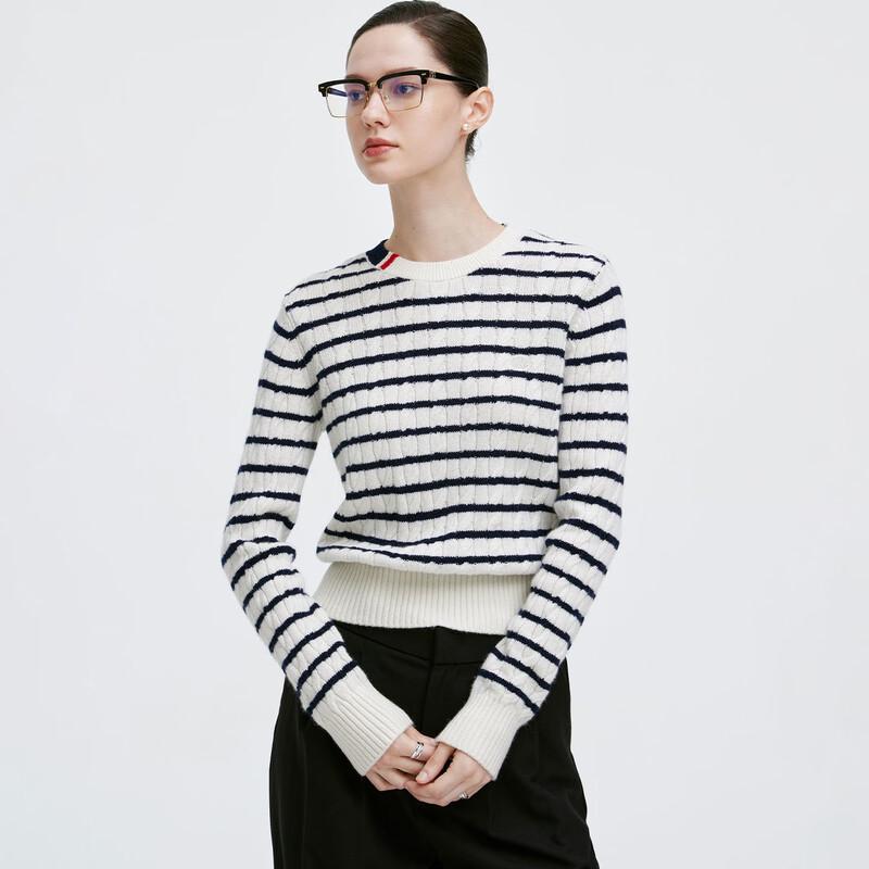 GIOVANNI VALENTINO Women's Striped 100% Wool Round Neck Sweater