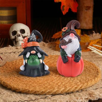 Halloween Gnome Decoration Pumpkin Couple Resin Figurine Fairy Tale Themed Gnome Sculpture Indoor