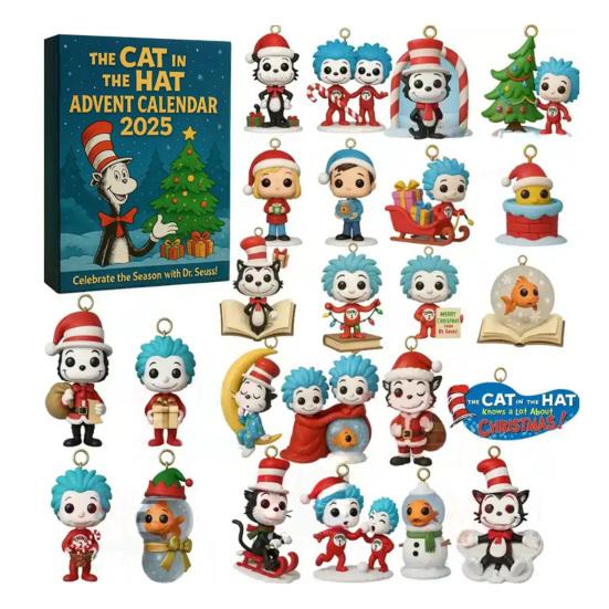 

Носить шляпу Кот Адвент-календарь 24 дня Мультяшный кот Коллекционный Подвесное украшение Рождественский Календарь обратного отсчета Коробка Подарок для праздничной вечеринки A