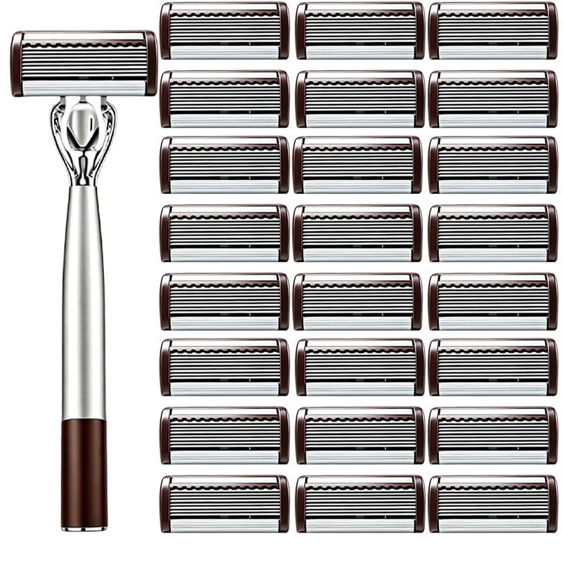 Manual Razor Set for Men, 8-Layer Blade Shaving Head for Face, Beard, Moustache and Travel Use