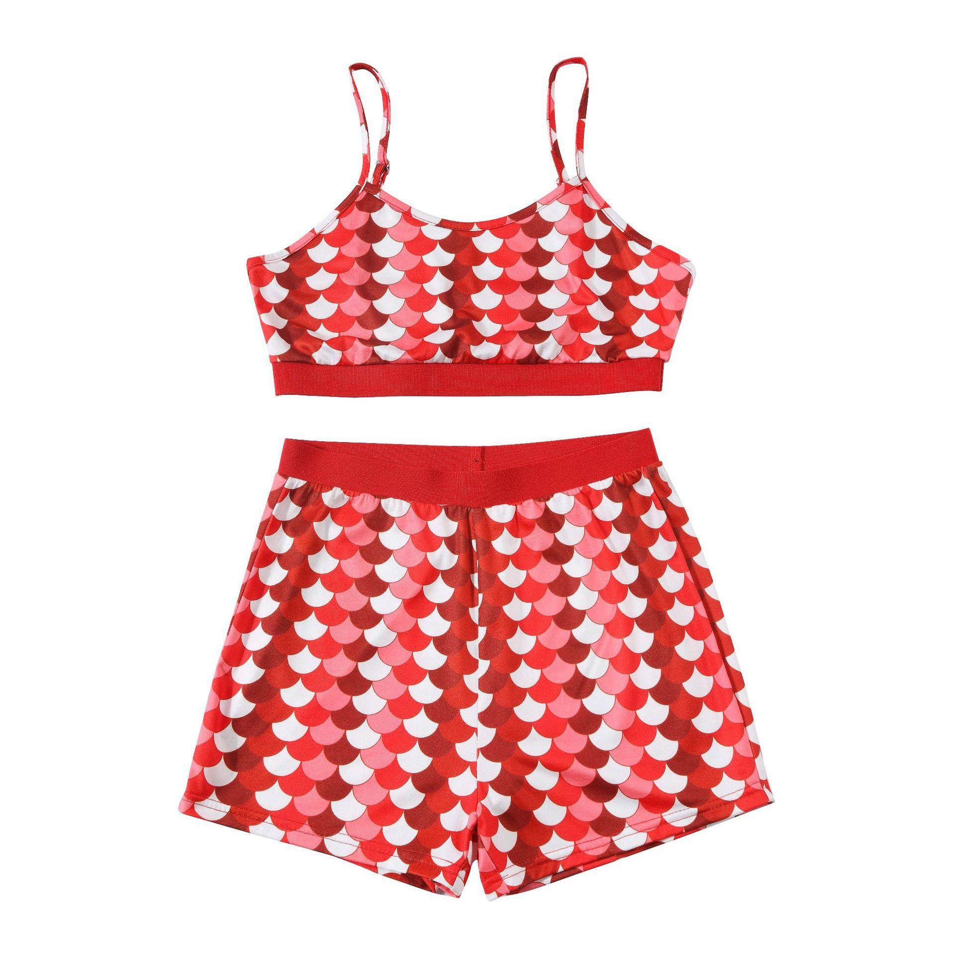 

Женские сексуальные тонкие трусы-боксеры с принтом на подтяжках, крутые пижамы, сексуальный костюм с открытым пупком (Два куска) XXL красный