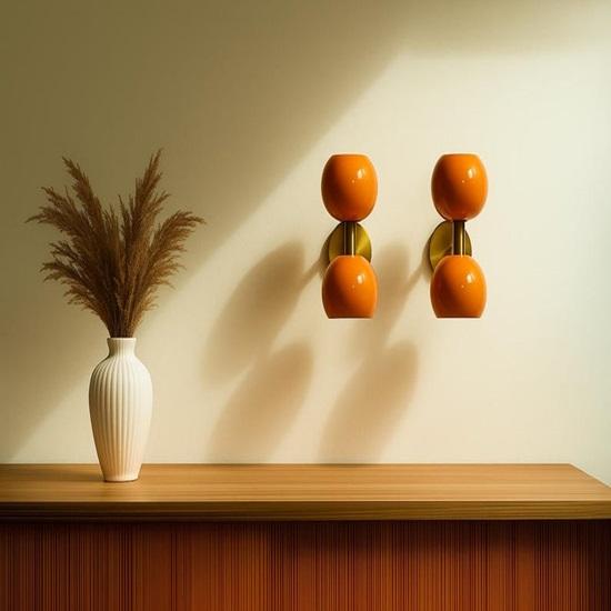Mid Century - Orange Color  Wall Sconces Diabolo Design Pair Hard Wired