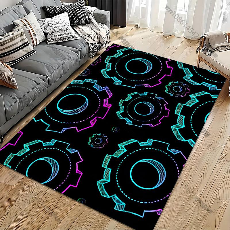 Colorful Interlocking Mechanical Gears Carpet Yoga Living Room Room Decor Children's Crawling Mat Doormat Area Rug