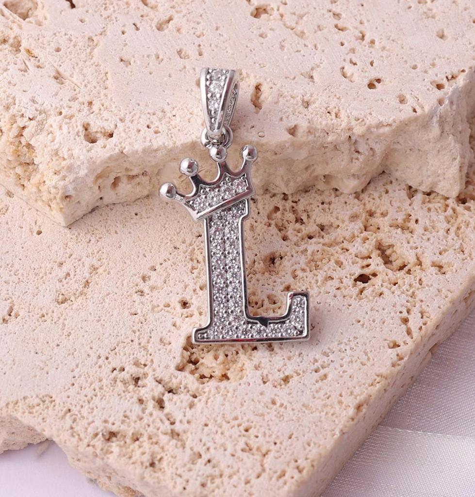 Gold-Plated Crown Rhinestone Letter Pendant Necklace