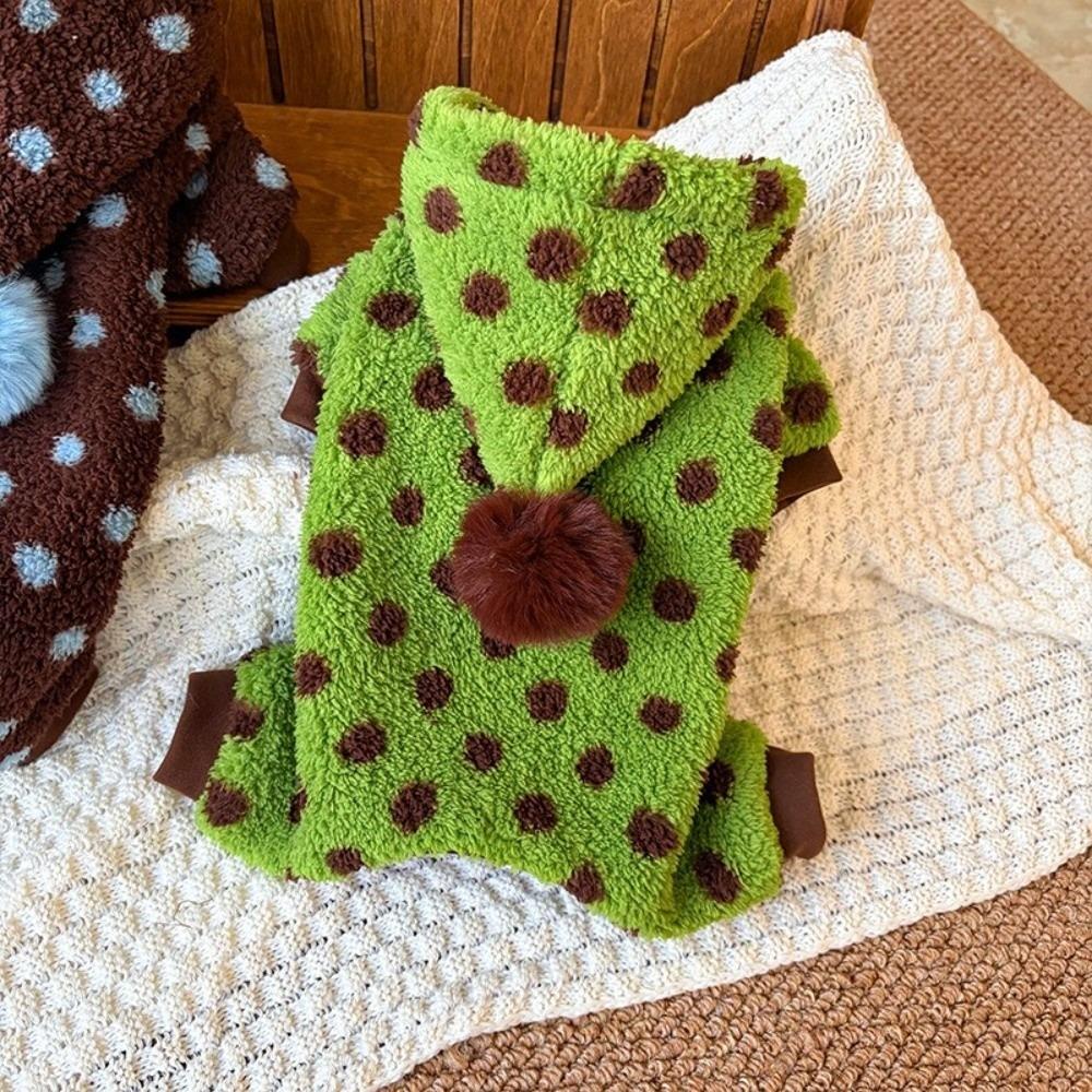 Fashion Polka Dot Pattern Dog Four Legged Coat Thickened Warm Comfortable Dog Jumpsuit Soft Plush Dog Hooded Sweatshirt Walking