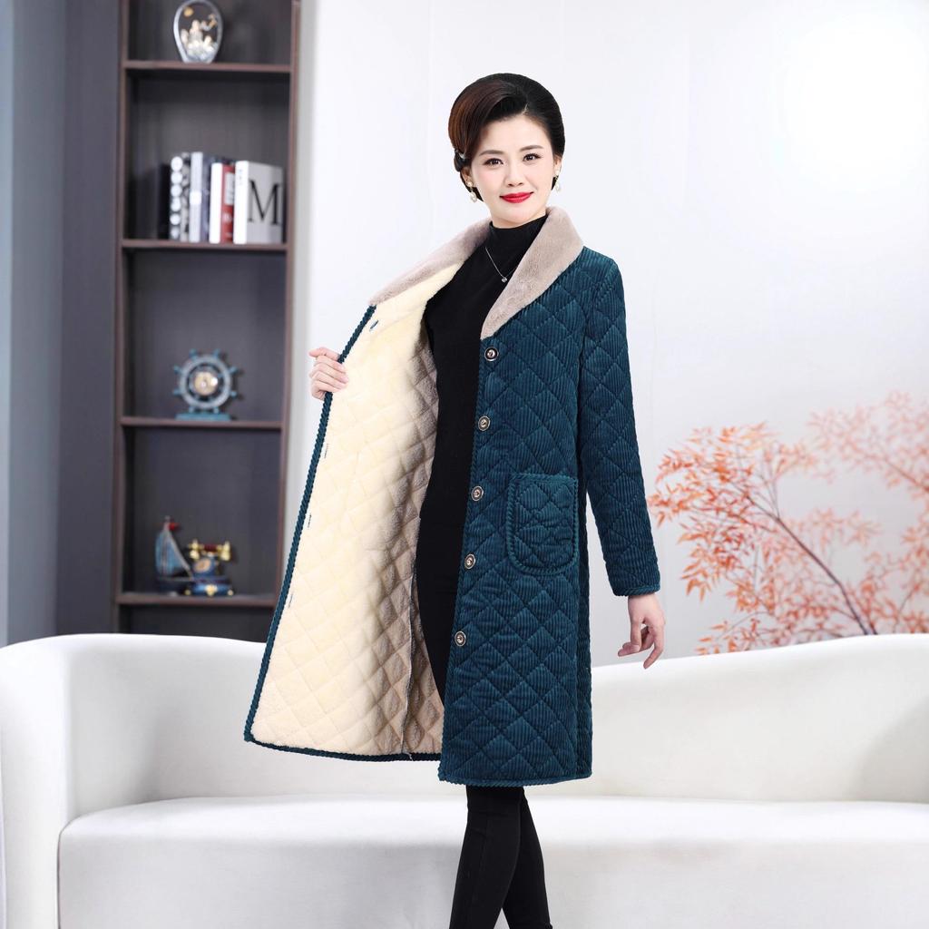 Winter Velvet-Thickened Corduroy Jacket for Middle-aged & Elderly Women - Slimming, Fashionable, Warm